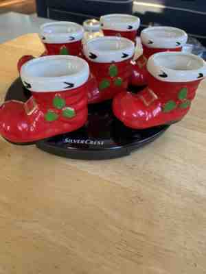 Vintage LEFTON Ceramic CHRISTMAS RED SANTA BOOT Set Of 6