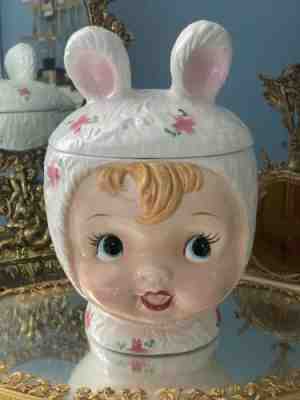 ESD JAPAN VINTAGE HTF BUNNY GIRL BUNNY EARS COOKIE JAR LEFTON MISS CUTIE PIE