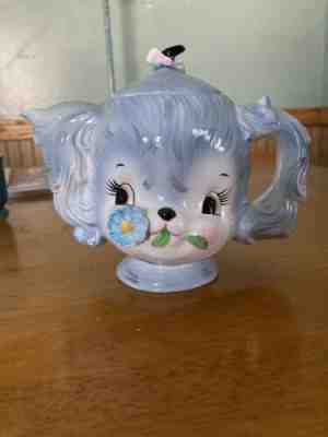 vintage norcrest napco lefton py blur puppy dog teapot anthropomorphic flower