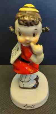 Vintage April Fool Birthday Girl Figurine Japan Scarce style Lefton? Napco?