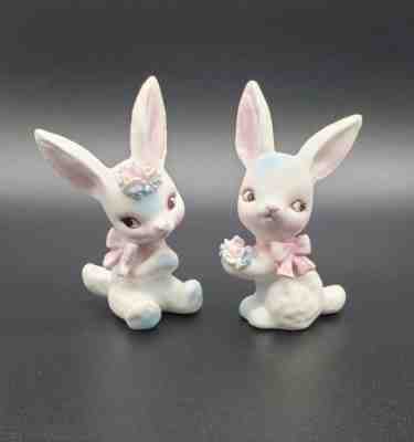 Leftons Porcelain Bunny Rabbits Boy And Girl Figurines #2008 Made in Japan 4"