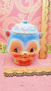 Vtg Anthropomorphic CHASE KITTY CAT COOKIE JAR WITH PINK FLORAL LID 1950s KITSCH