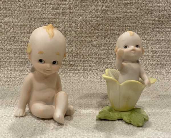 Lefton Vintage Cupie Kewpie Bisque Babies Doll Set Of 2 Figurines