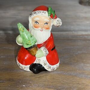 Vintage Christmas Lefton 1956 Santa Bell 3.5" Tall Glitter Christmas Tree Japan