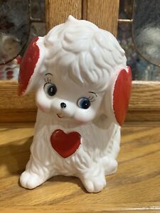 Vintage Lefton China Puppy Dog Heart Ears Planter Valentines Japan Rare