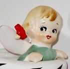 Vtg LEFTON 1950s Girl Angel Christmas Red Black Boot CandleHolder Japan Foil Tag