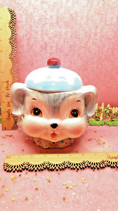 Vtg Anthropomorphic Lefton Puppy Pals COOKIE JAR WITH LID POLKA DOT BOW TIE ESD