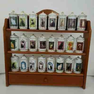 Lenox Cats of Distinction Porcelain Spice Jar Collection and Rack 24 Jars 1995