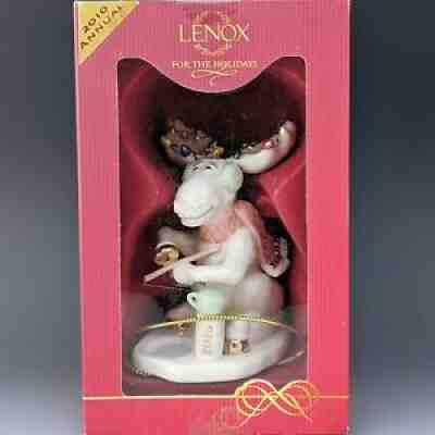 Lenox China 2010 MERRY MOOSE Ice FISHING Xmas Tree Holiday Moose Ornament MIB