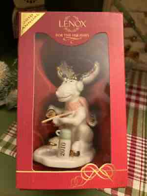 RARE!! Lenox 2010 MERRY MOOSE Ice FISHING Xmas Tree Holiday Moose Ornament MIB