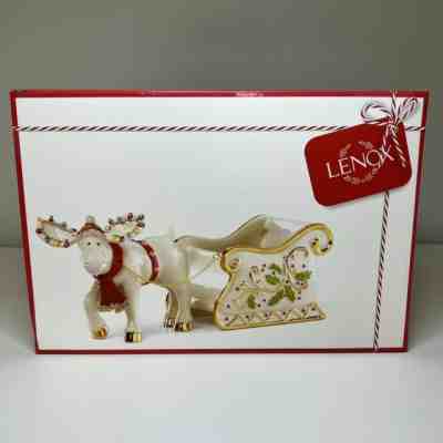 Lenox Merry Marcel Moose Figural Candy Dish Sleigh 11.5