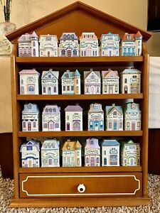 Vintage Lenox Spice Village 24 Porcelain Jars COMPLETE Set With Wall Shelf