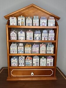 Vintage Lenox Spice Village 24 Porcelain Jars COMPLETE Set Display Rack Shelf