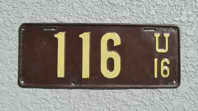 UTAH 1916 LICENSE PLATE - NR - VERY HI QUALITY - 100% ORIGINAL