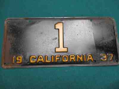 RARE #1 1937 CALIFORNIA GOVERNOR LICENSE PLATE # 1