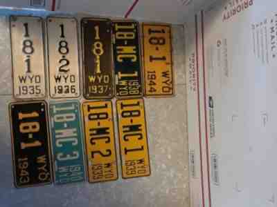 1935 36 37 38 39 39 40 43 44 9 total Wyoming Motorcycle License Plate