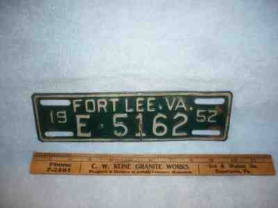 1952 fort lee Virginia Va License Plate korean war era military use plate