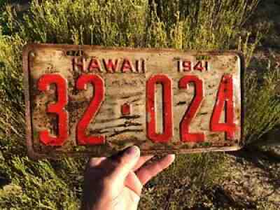 Original - 1941 Hawaii License Plate 32-024 - Pre Pearl Harbor - FREESHIP