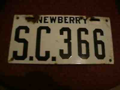 RARE 1916 NEWBERRY SOUTH CAROLINA PORCELAIN AUTO LICENSE P-LATE-ALL ORIGINAL