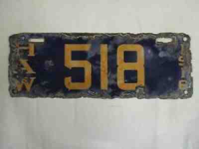 RARE 1916 Hawaii PORCELAIN License Plate Tag