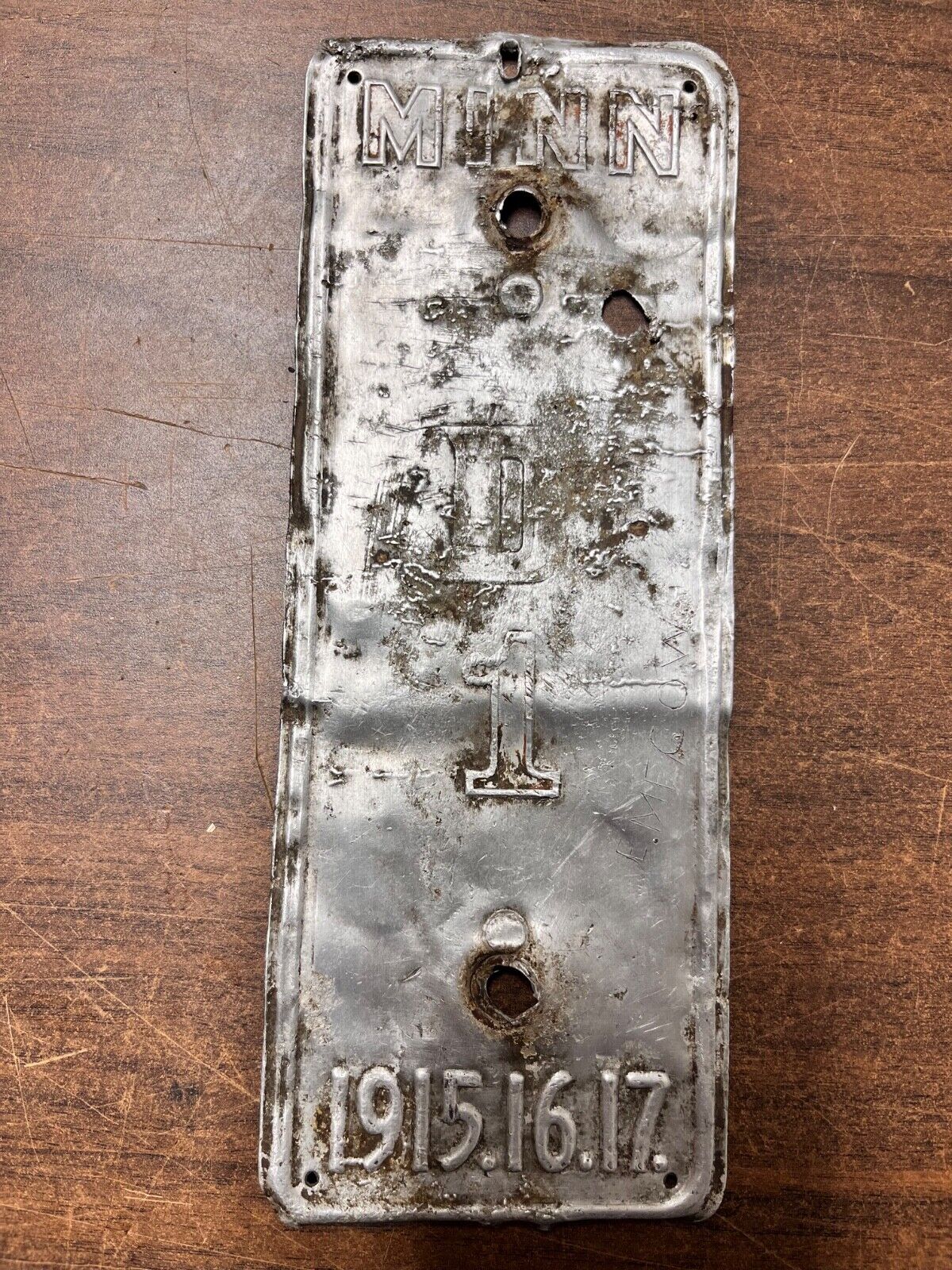OMG! Rare VTG 1915 1916 1917 Minnesota Motorcycle Dealer License Plate #1 or D1