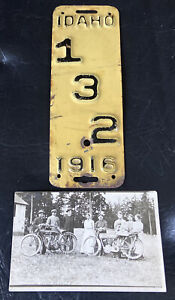 1916 Idaho Motorcycle License Plate With Postcard Indian & Harley ??Davidson