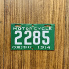 1914 Rochester New York PORCELAIN MOTORCYCLE License Plate 2285 ALPCA Prestate