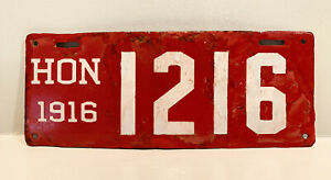 1916 Honolulu Hawaii Porcelain License Plate 1216 Restored Prior To First Issue