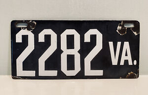 1908 Virginia Porcelain License Plate 2282 First Issue ALPCA CONSIGNMENT