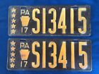 Pair 1917 Pressed Steel Commercial Pa Pennsylvania Truck License Plate 5 Star