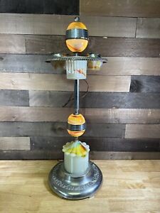 Vintage EVER-BRITE NO. 415 Slag Glass Metal Stand Art Deco Smoker Stand Lamp