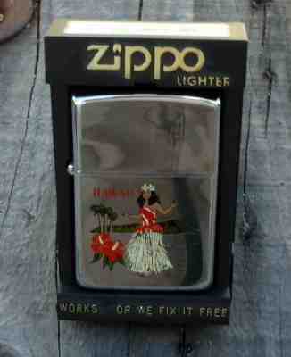 1987 Zippo Lighter Hawaii Hula Girl Original Case