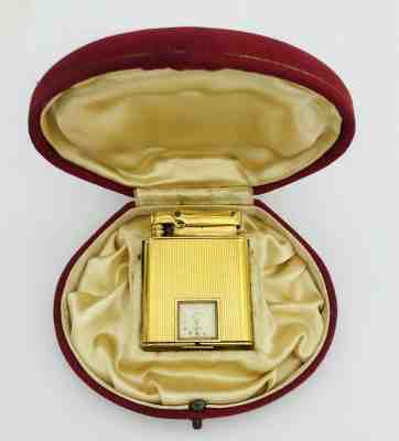 IBELO Monopol Gold-Plated petrol Lighter with Automatic Swiss made Clock - Works