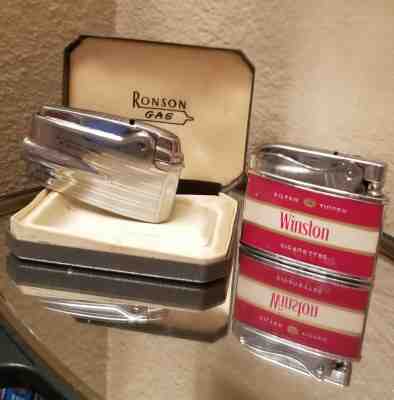 2-Vintage Lighters Ronson Gas with BOX  Winston Original Very Cool 4 Collection 