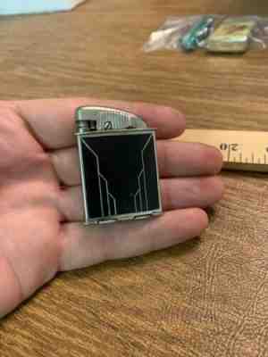 Evans Clipper Lighter Black Art Deco Enamel on Silver