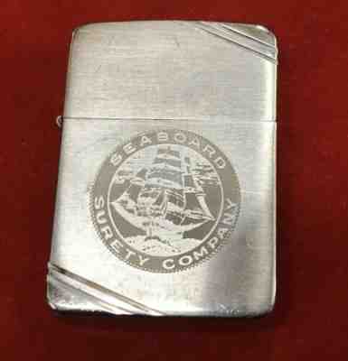 Vintage 1937 Zippo Reverse Etch Seaboard Co 4bbl Hinge w Original 14 Hole Insert