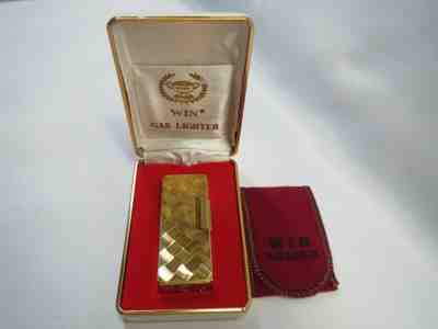 win cigarette lighter Vintage WIN Gold Tone Deluxe Gas CIGARETTE LIGHTER with CASE and Felt POUCH  - Sold for $21.50