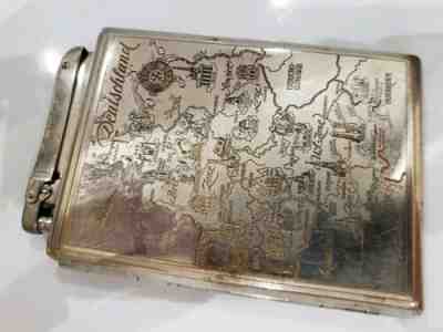 DEUTSCHLAND & USA MAP VINTAGE WORKING Ibelo  Monopol Cigarette Lighter & Case 