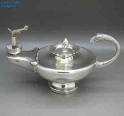 ANTIQUE GOOD SOLID STERLING SILVER ALADDIN'S LAMP STYLE TABLE LIGHTER 129g 1920