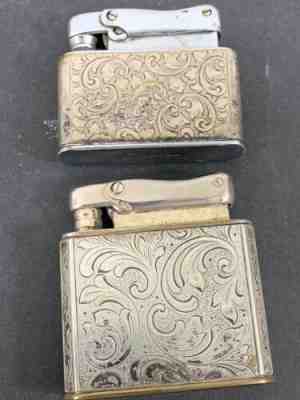 2 Vintage Pocket Lighters - IBELO Monopol With Engraved Sterling Silver Wrap