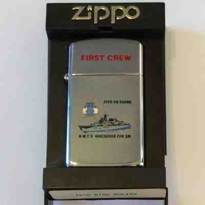 1992 ZIPPO SLIM LIGHTER RCN FIRST CREW HMCS VANCOUVER FFH 331 NAVY SHIP WORKING