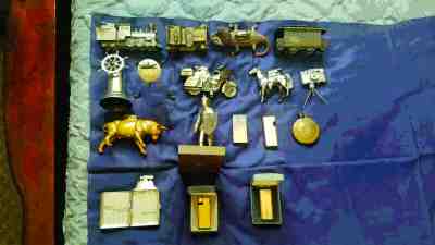 254 Antique and Collectible Lighters with 9 Display Cases SEE VIDEO
