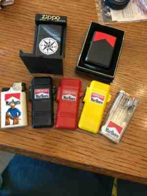 Vintage MARLBORO CIGARETTES LIGHTER LOT Zippo Compass Logo Marlboro Man Cowboy