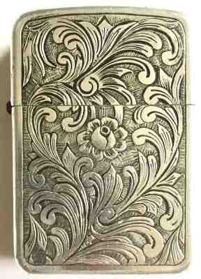 VINTAGE PARK OF TENNESSEE ETCHED WESTERN FLORAL SILVER TONE CIGARETTE LIGHTER