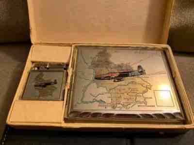 Rare VTG Ibelo Monopol Lighter & Cigarette Case with Berlin & USA Map WWII Era.