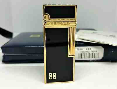 Rare! Auth GIVENCHY Black Gold-Plated Enamel Roller Lighter w Case & Box