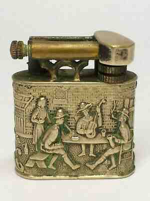Vintage DUTCH LIFT-ARM Pocket Petrol Lighter/ Music/ Tavern Scene