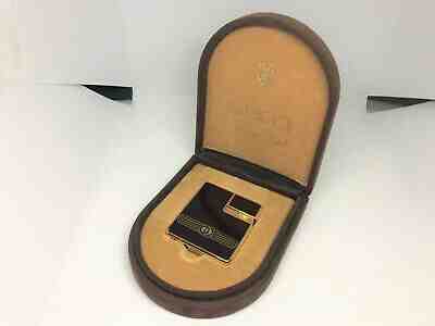 Rare! Auth Vintage GUCCI Square Gas Lighter w Case Dark Bordeaux & Gold