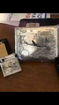 Vintage Ibelo Monopol Lighter & Matching Cigarette Case- Aviation Airplane Theme