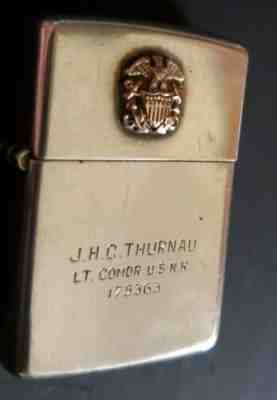 VINTAGE COLLECTIBLE WWII era STERLING ZIPPO  LIGHTER NAVAL RESERVE LT. COMMANDER